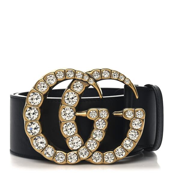 Gucci Black Calfskin Crystal Interlocking G Buckle Extra Wide Belt 80/32 NEW - Picture 1 of 6